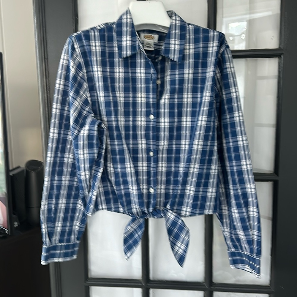 Talbots vintage tie front plaid blouse 🌸